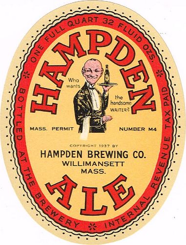 1937 Hampden Ale 32oz One Quart ES69-07 Label Willimansett Massachusetts