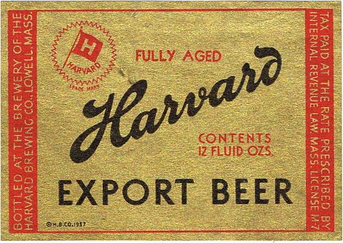 1935 Harvard Export Beer 12oz ES63-09 Label Lowell Massachusetts