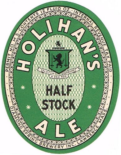 1942 Holihan's Half Stock Ale 12oz ES60-19 Label Lawrence Massachusetts