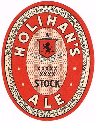 1942 Holihan's Stock Ale 16oz One Pint ES60-16 Label Lawrence Massachusetts