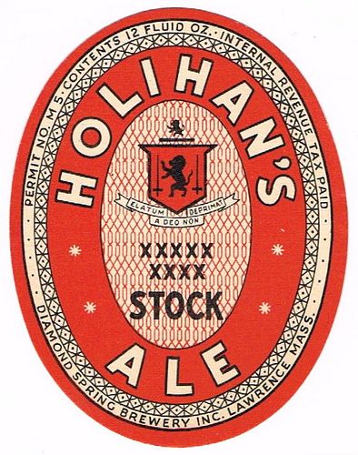 1942 Holihan's Stock Ale 12oz ES60-16 Label Lawrence Massachusetts
