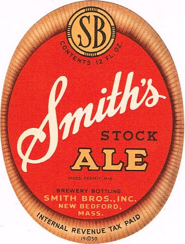 1940 Smith's Stock Ale 12oz ES66-15 Label New Bedford Massachusetts