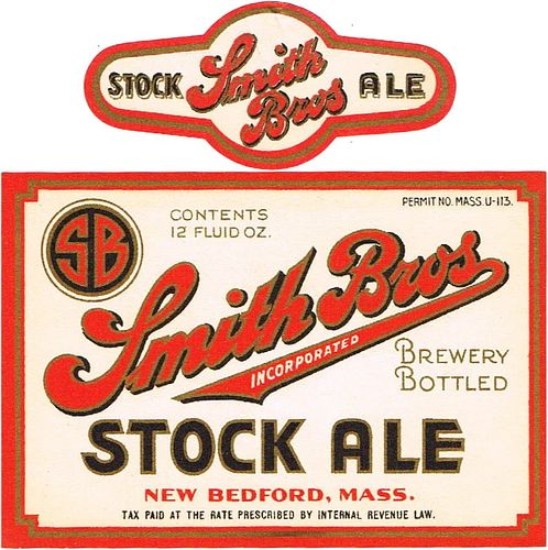 1967 Smith Bros. Stock Ale 12oz ES66-05 Label New Bedford Massachusetts