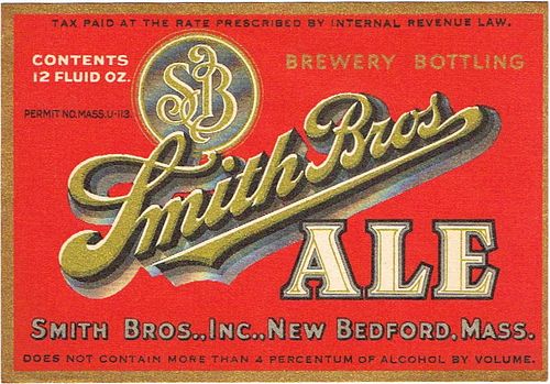 1933 Smith Bros. Ale 12oz ES66-03 Label New Bedford Massachusetts