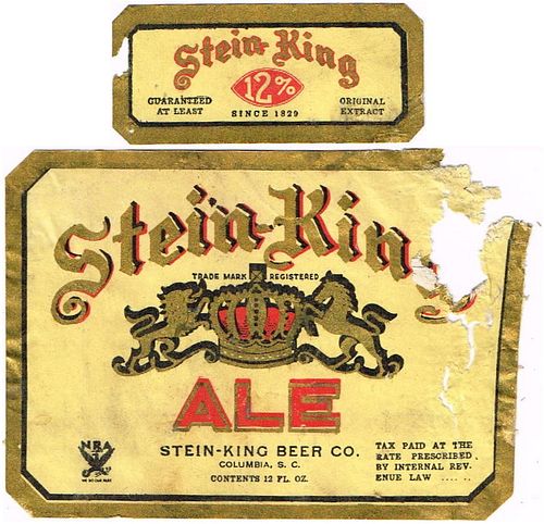 1934 Stein-King Ale 12oz No Ref. Label Norfolk Virginia