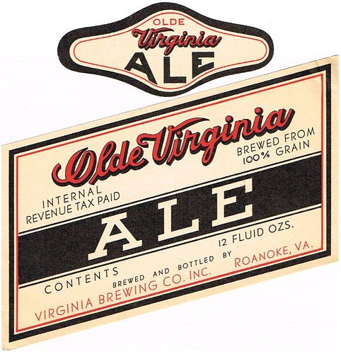 1937 Olde Virginia Ale 12oz 125-05 Label Roanoke Virginia