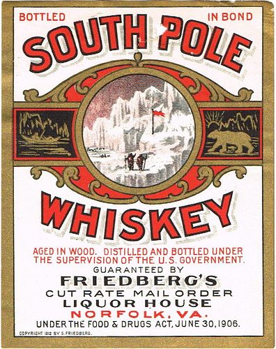 1912 Friedberg's South Pole Whiskey Label Norfolk Virginia