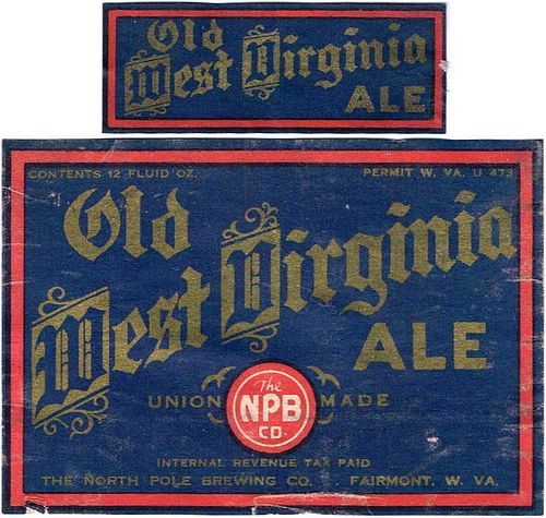 1934 Old West Virginia Ale 12oz ES126-21 Label Fairmont West Virginia