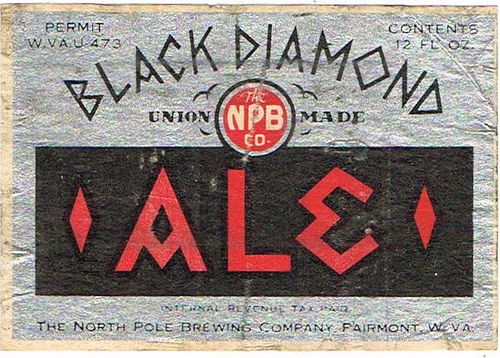 1934 Black Diamond Ale 12oz ES127-01 Label Fairmont West Virginia