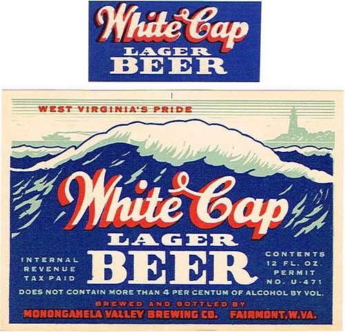 1934 White Cap Lager Beer 12oz ES127-12 Label Fairmont West Virginia