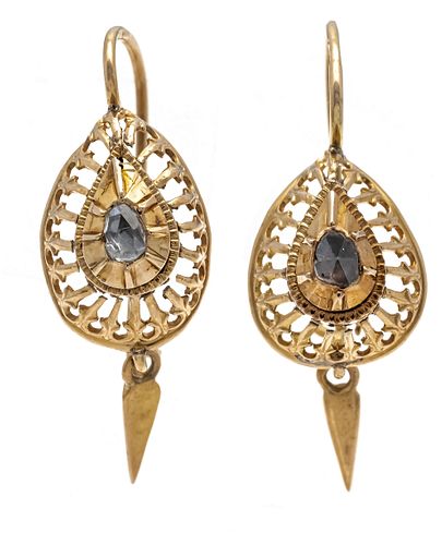 Diamond rose earrings RG 585/000 each with a drop-shaped diamond rose 3 mm, l. 28 mm, 3.3 g