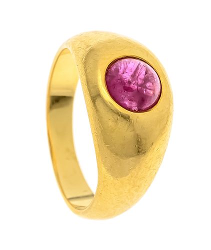 Ruby ring GG 750/000 with one round ruby cabochon 5,5mm, red, translucent, RG 45, 5,0 g