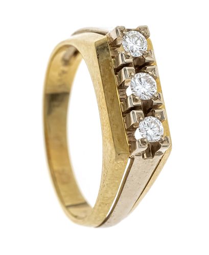 Brilliant ring GG/WG 585/000 with 3 brilliant-cut diamonds, add. 0.28 ct TW-W/VS-SI, RG 60, 6.4 g