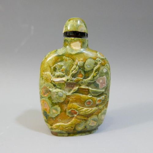 ANTIQUE CHINESE CARVED PUDDINGSTONE SNUFF BOTTLE - 19TH CENTURY