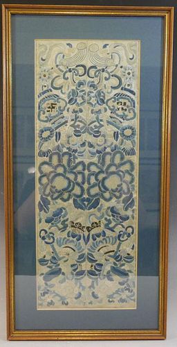 CHINESE ANTIQUE FRAMED SILK PANEL - 19TH CENTURY