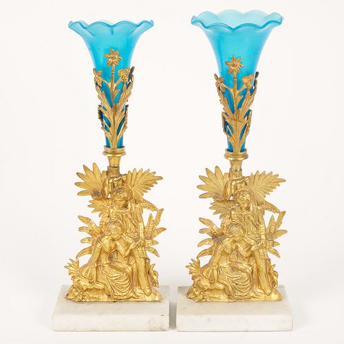 Bronze and Blue Glass Epergnes (19th Century)