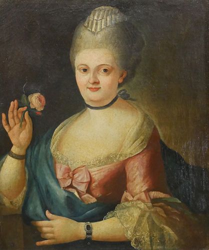 PORTRAIT OF A COURT LADY IN PINK SILK DRESS OIL PAINTING