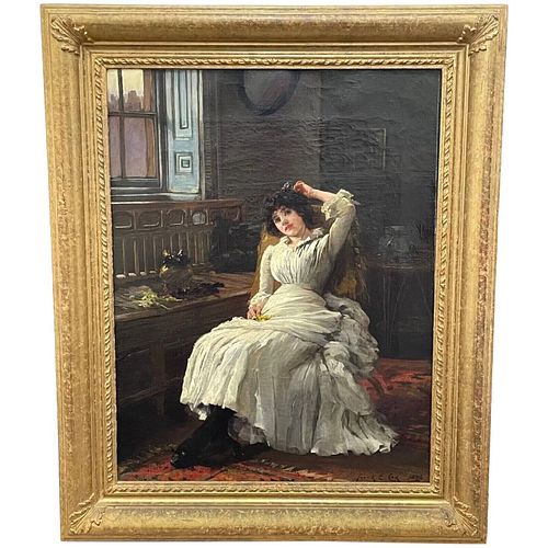 LADY IN WHITE DRESS OIL PAINTING