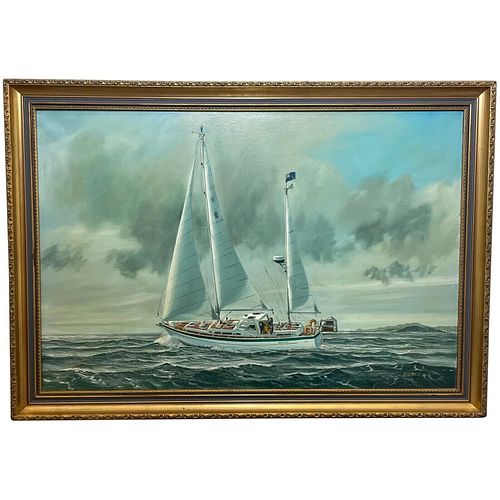 RACING SAILING YACHT OIL PAINTING