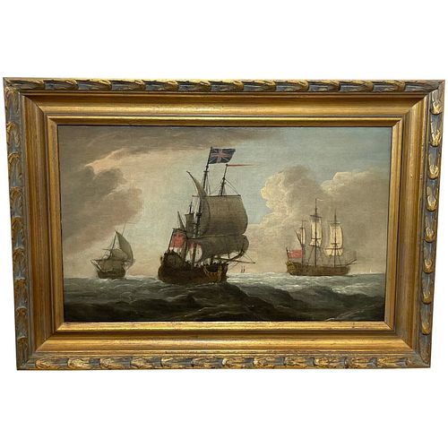 ROYAL NAVY SQUADRON SAILING IN BREEZE OIL PAINTING