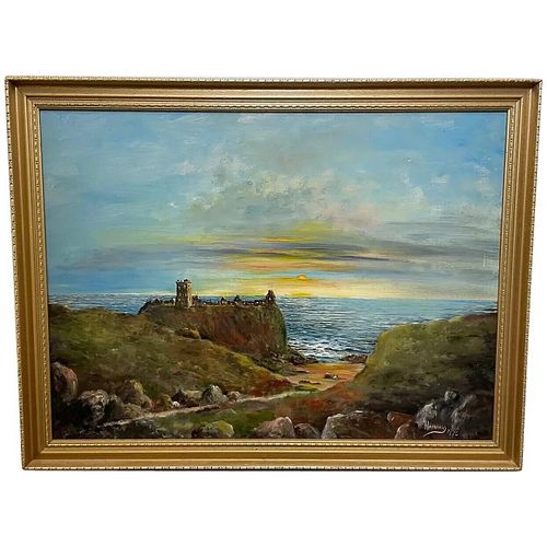 DUNNOTTAR CASTLE FORTRESS AT SUNRISE OIL PAINTING