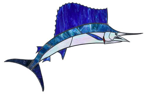 Stained and Leaded Glass Sailfish Hanging Decoration