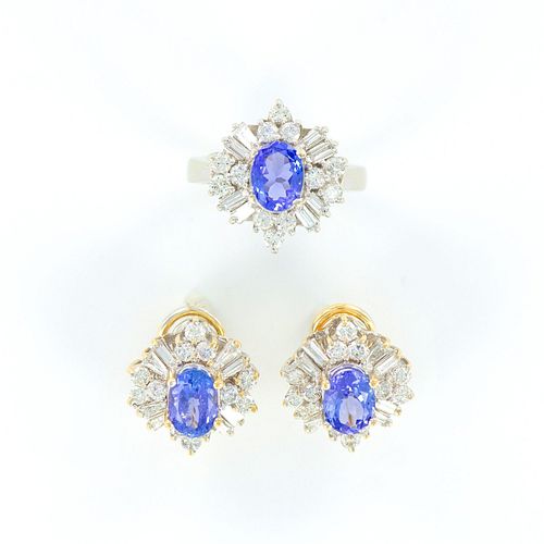 Elegant Diamond and 8.70ct TW Tanzanite Earring and Ring Set