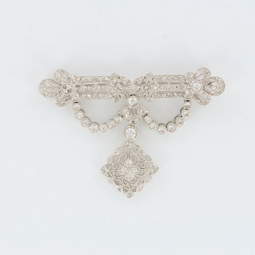 Victorian Style Diamond 18K White Gold Brooch