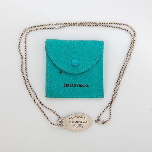 Tiffany & Co Sterling Silver Oval Shaped Tag Charm Necklace