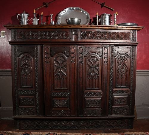 Gothic Revival Carved Oak Cupboard