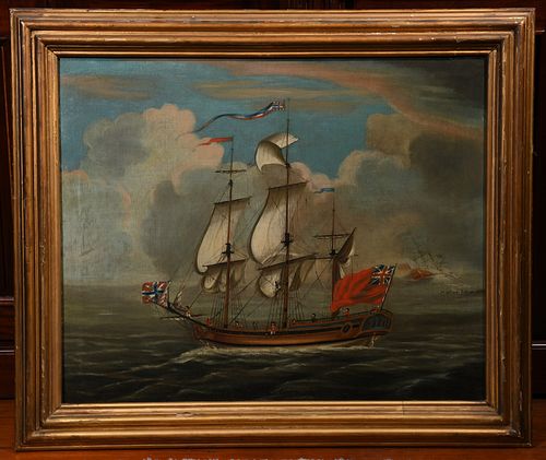 English School, Ship Portrait, Oil on Canvas