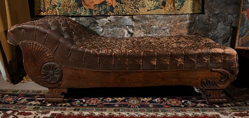 American Oak Tufted Leather Chaise Lounge