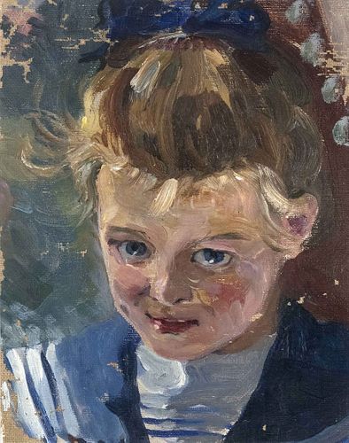 Focke, Wilhelm H. 1878 - Bremen - 1974. portrait of a girl with blue bow. 1920s. Oil/canvas,