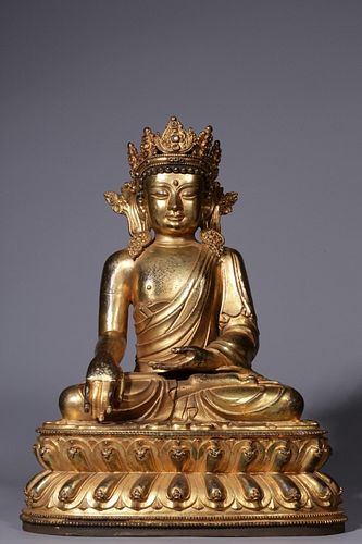 Qing Chinese Gilt Bronze Seatting Buddha