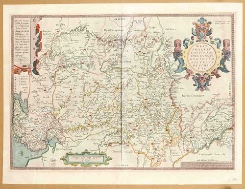 Mixed lot of 20 works of the 16th-19th century, mixed lot of decorative graphics and drawings: 4 historical maps (Westphalia by Ortelius, mounted, cen