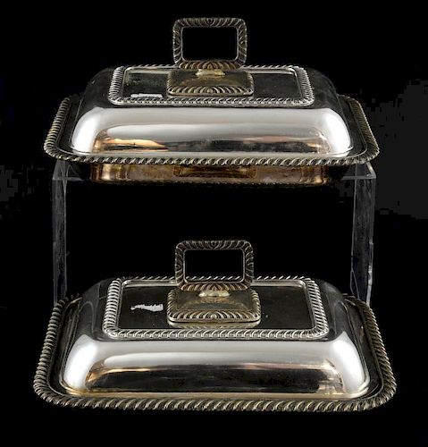 Pair of silver plated entree dishes and covers, 27cm x 20cm,