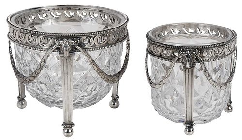 Two Continental Silver Plate and Glass Bowls