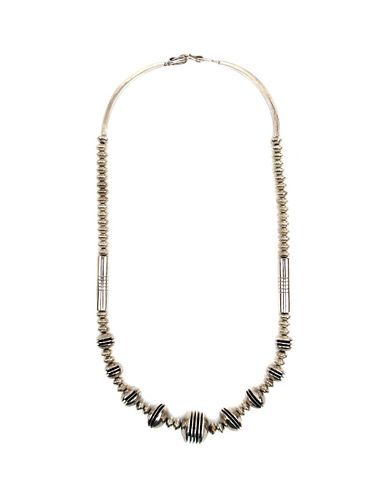 Jack Tom (b. 1948) - Navajo Silver Beaded Necklace c. 2000s, 26" length (J15548)