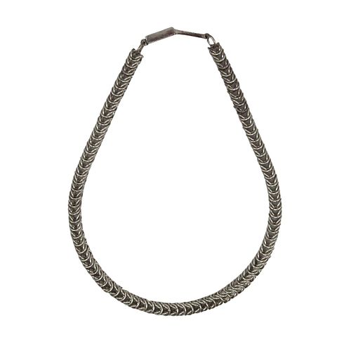 NO RESERVE - Ric Laselute - Zuni Silver Chain Link Choker Necklace, Contemporary (J13998-220)