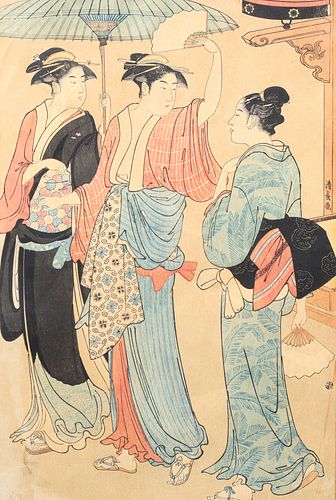 Group of Two Japanese Woodblocks, Torii Kiyonaga (1752-1815) Attributed