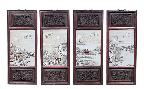 Group of Four Antique Chinese Painted Porcelain Panels