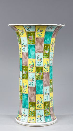 Tall Pastel Quilt Pattern Trumpet Vase