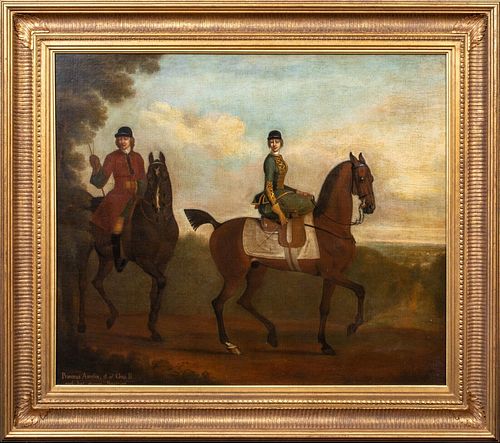PRINCESS AMELIA, DAUGHTER TO GEORGE II OUT RIDING WITH HER GROOM OIL PAINTING