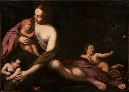 ALLEGORY OF MOTHERHOOD AND CHARITY OIL PAINTING