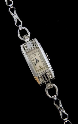 Art Deco cocktail watch, chromium plated case, set with diamonds