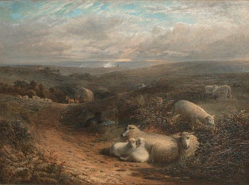 SHEEP RESTING IN A LANDSCAPE OIL PAINTING