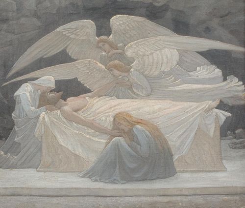  ANGELS & THE BODY OF CHRIST OIL PAINTING