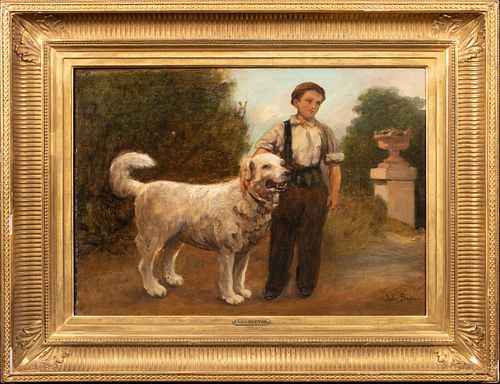 PORTRAIT OF A BOY AND HIS DOG OIL PAINTING