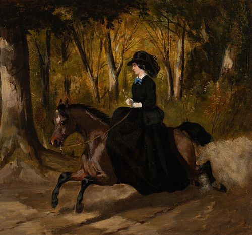 PORTRAIT OF A LADY RIDING SIDESADDLE OIL PAINTING