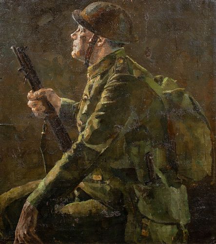 PORTRAIT OF A WORLD WAR I SOLDIER OIL PAINTING